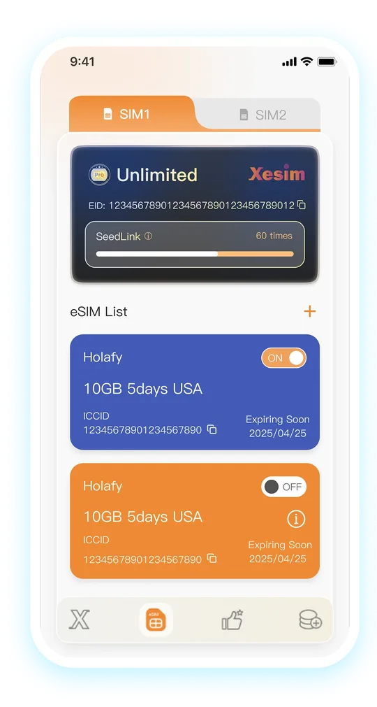 Xesim App eSIM 列表界面 / Xesim App eSIM list